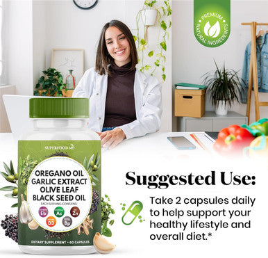 Oregano Oil 6000Mg Garlic Extract 4000Mg Olive Leaf 3000Mg Black Seed Oil 3000Mg Astragalus-Immune Support & Digestive Health Supplement For Women And Men- 60 Count