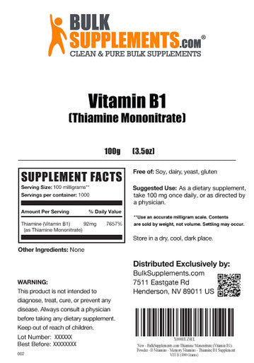 BulkSupplements Thiamine Mono (Vitamin B1) Powder - Vitamins for Energy for Women - Vitamin B - Vitamin Supplements - B Vitamins - Vitamins and Supplements (100 Grams - 3.5 oz)