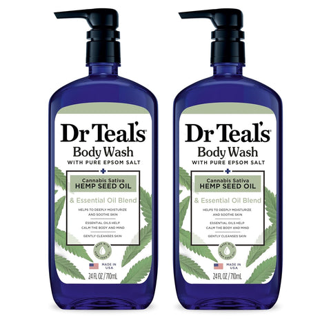Dr Teal's Body Wash with Pure Epsom Salt, Cannabis Sativa Hemp Seed Oil, 24 fl oz (Pack of 2)