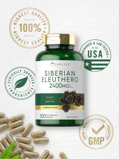 Carlyle Siberian Eleuthero Root Capsules | 2400Mg | 300 Count | Non-Gmo, Gluten Free Formula | Siberian Ginseng | Eleutherococcus