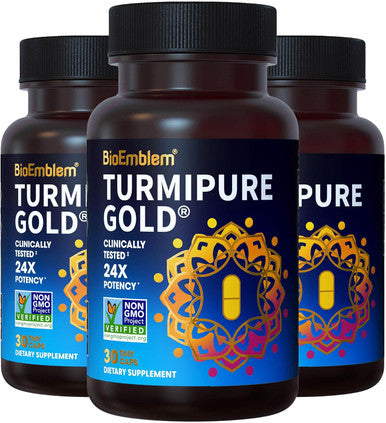 BioEmblem Turmeric Curcumin with Clinically Studied TurmiPure 1 Small Capsule Daily with 24x More Absorption Joint Support and Healthy Inflammation Turmeric Supplement Non GMO