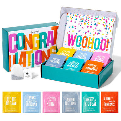 Thoughtfully Gourmet Congratulations Tea Set Tea Sampler Includes 6 Flavors of Tea with Congratulatory Quotes Set of 90