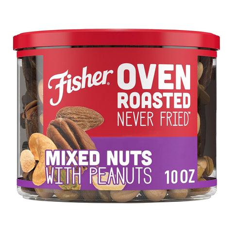 Fisher Oven Roasted Never Fried Mixed Nuts with Peanuts, 24 Ounces | Pack Of 1, Peanuts, Almonds, Cashews, Pistachios, Pecans, Trail Mix, Healthy Snacks For Adults, Made With Sea Salt