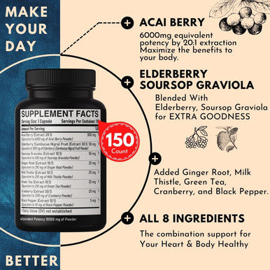 Dedicad 20:1 Acai Berry Extract Capsules 10050Mg - 5 Month Supply - Herbal Complex Supplement For Heart, Immune & Body Support