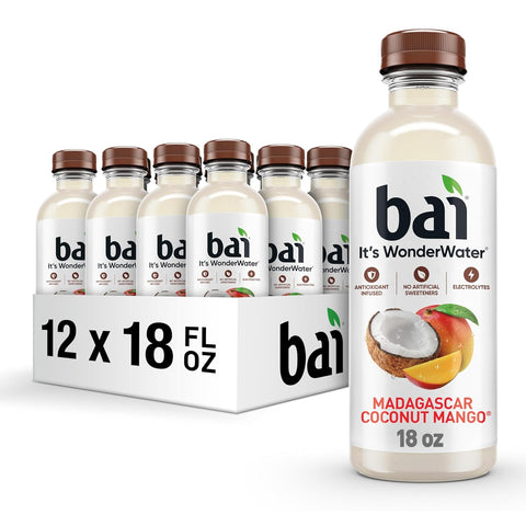 Bai Antioxidant Infused Water Beverage, Molokai Coconut, with Vitamin C and No Artificial Sweeteners, 18 Fluid Ounce Bottle, 12 Pack