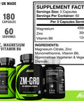 ZM-GRO - Zinc, Magnesium & Vitamin B6 ZMA 180 Capsules - Helps Support Testosterone - Promotes Muscle Strength, Recovery, Energy & Better Sleep - UK Made ZMA Tablets