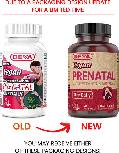 Deva Vegan Multivitamin & Mineral Prenatal - One Daily Whole Food Multivitamin, High in Vitamin B12 & Folic Acid, Calcium & Iron - 90 Coated Tablets, 1-Pack