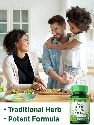 Aloe Vera Gel Capsules | 5000 mg 100 Softgels | Non-GMO, Gluten Supplement | By Nature's Truth