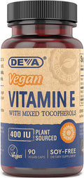 DEVA Vegan Vitamins Vitamin E 400IU with Mixed Tocopherols, Soy-, Non-GMO, 90 Capsules, 1-Pack