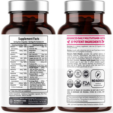 N1N Premium Daily Multivitamins for Women 30 Potent Vitamins Minerals and Herbs with Echinacea Selenium Cranberry Spirulina Lycopene and Lutein for Immunity and Energy 60 Veg Caps
