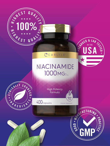 Carlyle Niacinamide 1000 Mg 400 Capsules High Potency Formula Non-Gmo, Gluten Supplement