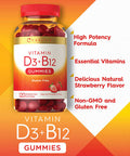 Carlyle Vitamin D3 + B12 Complex Gummies | 120 Count | Vegetarian, Non-GMO, and Gluten Free Formula | Natural Strawberry Flavor Supplement