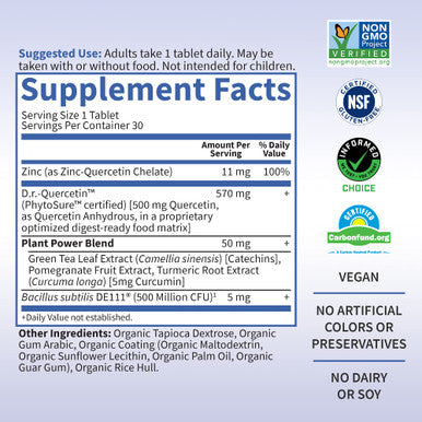 Garden of Life Quercetin Post Workout Recovery With Zinc Turmeric & Green Tea Dr Formulated Healthy Inflammatory Response & Joint Support - Gluten Free Non Gmo Carbon Neutral 30 Tablets
