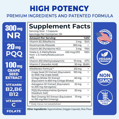 Divinity Nutra Nad+ Supplement, Nad+ Boost - Nicotinamide Riboside (Nr) 300 Mg For Anti Aging And Cell Regeneration Support Cellular Energy Focus Patented Formula Grape Seed Pqq 20Mg Ginkgo 30 Days Supply