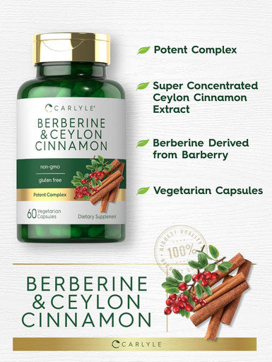 Carlyle Berberine with Ceylon Cinnamon | 2000mg Complex | 60 Capsules | Vegetarian Non-GMO Gluten