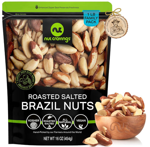NUT CRAVINGS - Raw Brazil Nuts, Unsalted, No Shell, Whole, (16oz - 1 LB) Packed Fresh in Resealable Bag - Kosher Healthy Snack, Food Assortments