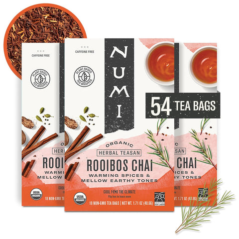 Numi Organic Rooibos Chai Tea, 18 Herbal Tea Bags, Caffeine Free