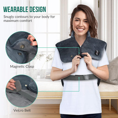 Snailax Heating Pad For Neck And Shoulders, Electric Heat Pad For Back Pain, Weighted Heated Wrap, 24V Safety Volt. Heating Pads With Massager, 2 Heat Levels & 5 Massage Modes, Gifts