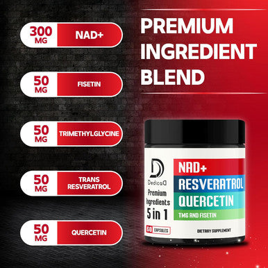 DEDICAD Nad+ Supplement 500Mg - Pure Nad Supplement - Combined To Fisetin, Tmg, Resveratrol And Quercetin - Energy And Dna Repair, Aging Defense, Brain Function - 60 Capsules
