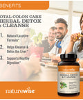 Naturewise Herbal Detox Cleanse Laxative Supplements | Natural Colon Cleanser Herb & Fiber Blend For Constipation Relief, Toxin