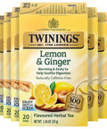 Twinings Lemon & Ginger, Caffeine-Free Herbal Tea Bags, 100 CT Box (1 Pack) | Spicy & Tangy, Ginger, Lemon Peel, Lemongrass, Blackberry Leaves, Soothe Digestion, 100 Foil Lined Individually Wrapped Bags