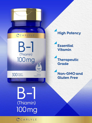 Carlyle Vitamin B-1 | 100mg | 300 Tablets | Non-GMO and Gluten Thiamin Supplement