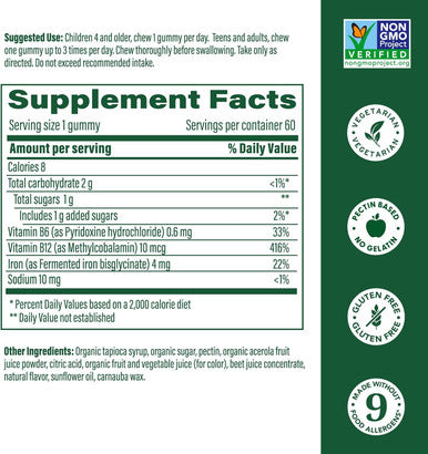 Megafood Iron Energy Gummies - Vegan & Gluten-Iron Supplement For Women, Men, Teens & Kids With Vitamin B12 & B6, From The Makers Of Blood Builder Iron Supplement, Strawberry Flavor - 60 Gummies