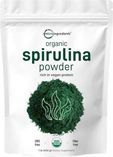 Micro Ingredients Organic Spirulina Powder 1lb & Organic Barley Grass Powder 16oz Bundle 2 Pack | Raw Superfoods | Rich in Vegan Protein Fibers Minerals & Vitamins
