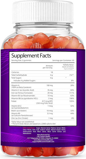Lifecentrichealth Iron Gummies For Adults & Kids Biotin Zinc Vitamin B Folic Acid Gummies Vegan Gluten Blood Builder Anemia Supplements Tasty Energy Boosting Iron Supplement For Women & Men