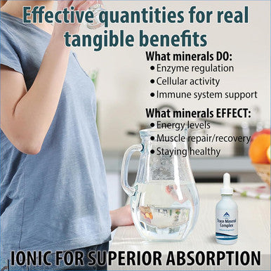 Trace Mineral Complex Full Spectrum Minerals Ionic Liquid Mineral Drops For Water Electrolytes, Hydration Supplement 2 Fl Oz Glass Bottle