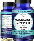 Lunakai Usa Made Pure Magnesium Glycinate Capsules 120Mg Elemental With B6 (P5P) High Absorption Magnesium Supplement For Women and Men Daily Sleep and Muscle Support NonGmo 90Ct