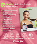 Biophix Hair Skin And Nails Complex 180 Caplets With 10,000 Mcg Biotin - Multivitamin Supports Strong Nails Beautiful Hair Healthy Aging