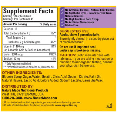 Nature Made Hair Skin and Nails with Biotin 2500 mcg, Dietary Supplement 90 Gummies, 45 Day Supply