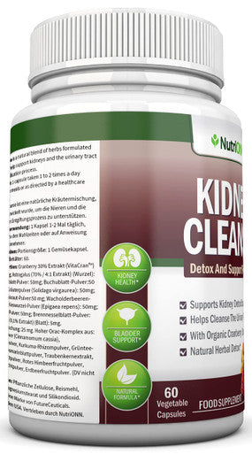 KIDNEY CLEANSE - Detox and Support For Urinary Tract, Bladder and Kidneys - All Herbal Supplement Formula With Organic Cranberry, Astragalus, Turmeric, Goldenrod, Gravel Root, Juniper and More