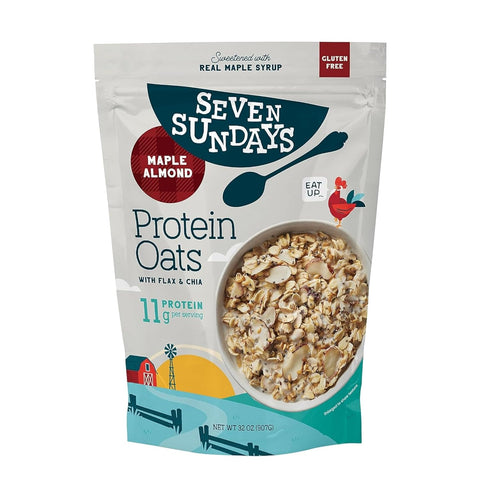Seven Sundays Protein Oats, Maple Almond, 32 Oz Bag (Pack of 4), Gluten Free, 11g Upcycled Protein, Enjoy Warm, Cool or as Overnight Oats
