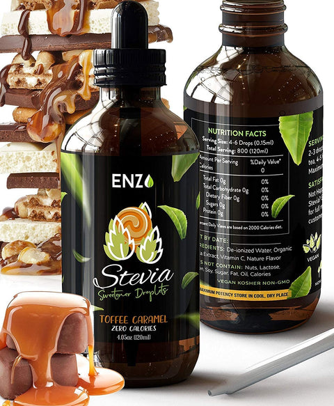 Enzo Liquid Stevia Drops Our Zero Calories Sweetener (4oz 800 Servings/Bottle) Chocolate All Natural flavoring with No Artificial Additives & Filler Ingredient