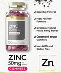 Zinc 50Mg Gummies | 150 Count | Vegan, Non-Gmo And Gluten Free Formula | Zinc Citrate Dietary Supplement | By Carlyle