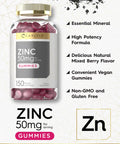 Zinc 50Mg Gummies | 150 Count | Vegan, Non-Gmo And Gluten Free Formula | Zinc Citrate Dietary Supplement | By Carlyle