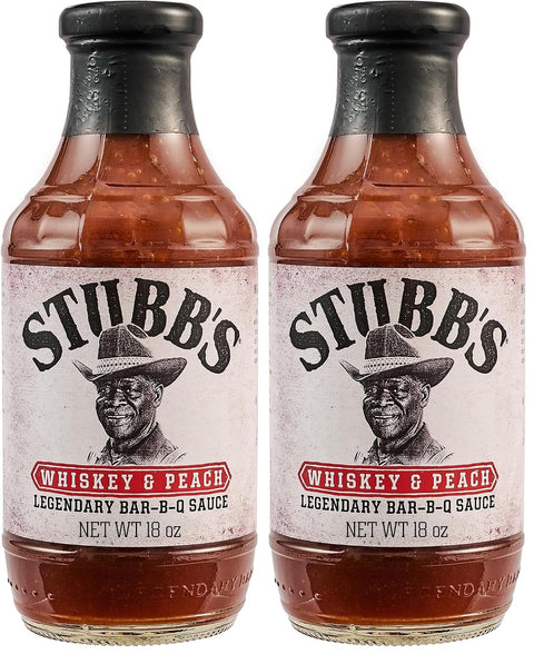StubbÃ¢â‚¬â„¢s BBQ Sauce, Whiskey & Peach, Kosher, No Artificial Flavors, No High Fructose Corn Syrup, Sweet and Tangy Sauce for Ribs, Chicken, Wings, Steak, Pork & More, 18 oz