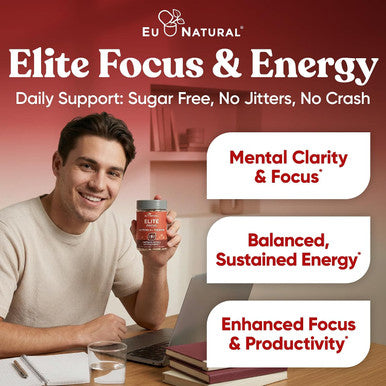 Eu Natural Elite Caffeine Pills with L-Theanine Jitter- Focused Energy Supplements Clean & Natural Nootropic Stack for Smart Cognitive Performance 120 Soft Capsules