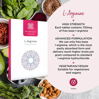 Healthspan L-Arginine | 120 Tablets | 750mg | Popular with Men | Premium Amino Acid | Vegan