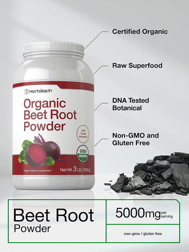 Organic Beet Root Powder | 3lb Bulk Supplement | Raw Superfood | Vegan, Non-GMO, and Gluten Free Formula | by Horbaach