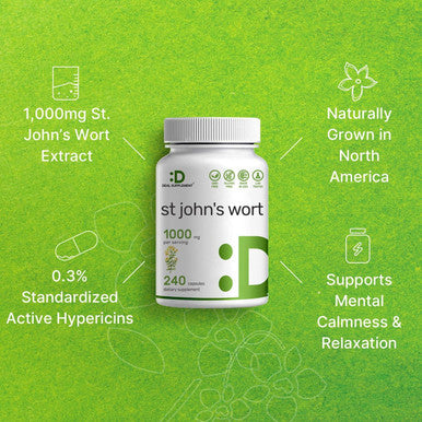 Deal Supplement St. John's Wort Extract 1000mg - 240 Capsules Retains 3000mcg Active Hypericins | Premium North American Source