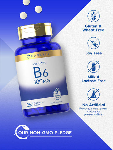 Carlyle Vitamin B6 100Mg | 250 Tablets | Vegetarian, Non-Gmo, Gluten Free