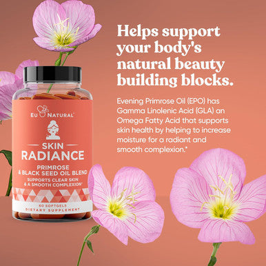 Eu Natural Radiance Flawless Skin & Complexion Hormonal Acne Skin Care Support Your Natural Beauty Building Blocks Cold Pressed Acne Pills Evening Primrose Oil Black Seed Oil & DIM 60 Liquid Softgels
