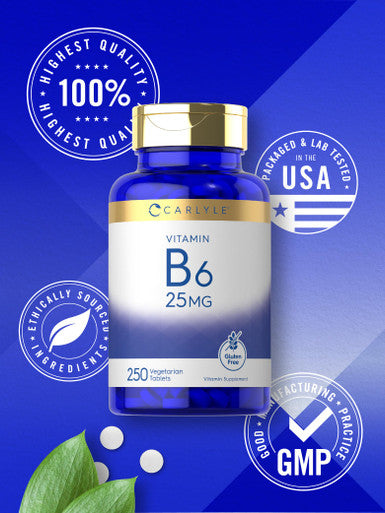 Carlyle Vitamin B6 | 25Mg | 250 Tablets | Vegetarian, Non-Gmo & Gluten Free Supplement
