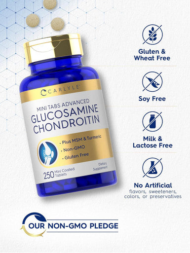 Carlyle Glucosamine Chondroitin MSM Turmeric | 250 Mini Tablets | Non-GMO and Gluten