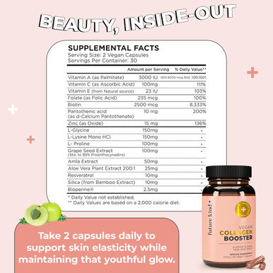 Future Kind Vegan Collagen (60 Vegan Capsules In Glass Bottle) Aids In Collagen Production Collagen Pills For Women and Men With Biotin And Vitamin C Collagen Pills For Women Hair Skin Nails