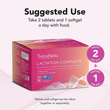 Theralogix TheraNatal Lactation Complete Postnatal Vitamin Supplement - 13-Week Supply - Breastfeeding Supplement for Women - NSF - 182 Tablets & 91 Softgels