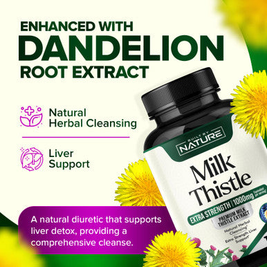 Built Nature Milk Thistle 1000Mg - Liver Detox Supplement With Silymarin Extract & Dandelion Root Gentle Herbal Liver Cleanse For Men & Women - Liver Health Support - Non-Gmo - 120 Veggie Capsules